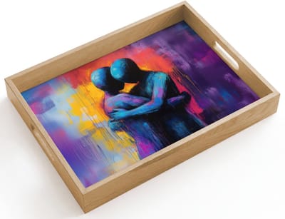 Dienblad hout 40x30 cm - Schootdienblad - Omarmen - Lichamen - Paars - Borrelplank rechthoek - Plateau dienbladen