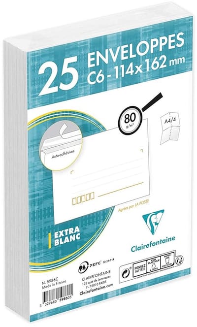 25x Witte C6 Enveloppen Zelfklevend Voorgevouwen 114x162 mm 80g/m²
