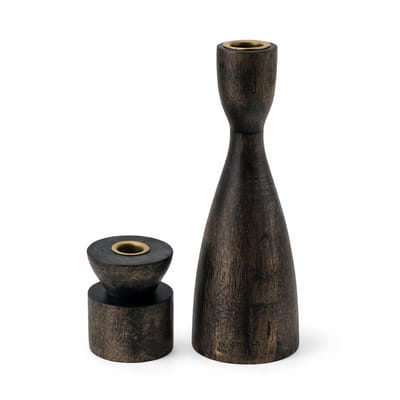 EasyMart – Houten Kaarsenhouder Set van 2 – 9 cm & 28 cm – Met Metalen Inzet – Naturel/Bruin – Woondecoratie