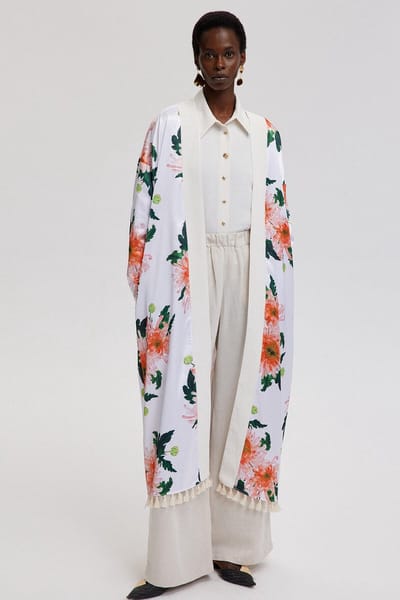 Touché Privé - Kimono met bloemenprint en franjes - Crème - Dames
