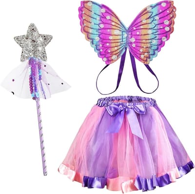 Meisjes Prinsessenjurk met Vlinders en Tutu Rok voor Carnaval en Cosplay, Paars Kinderkostuum met Fairy Wings