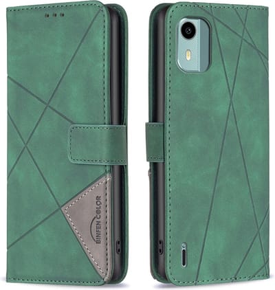 BINFEN Hoesje - Geschikt voor Nokia C12 Hoesje - BINFEN Geometric Book Case - Groen