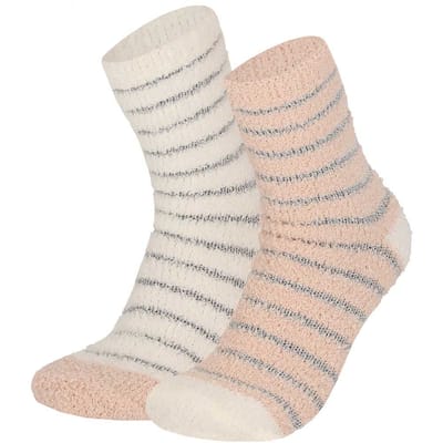 Zachte dames bedsokken - 2-Pak - Roze/Wit - One size