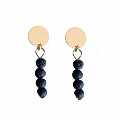 Clip oorbellen -Lavasteen- zwart -goudkleurig- geen gaatje- Charme Bijoux