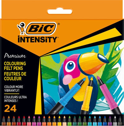 BIC Intensity Premium Viltstiften voor Tekenen en Kleuren - Stiften voor Volwassenen - Kleurstiften met Rubberen Comfortabele Grip - 24 Stuks
