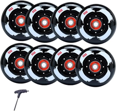 Vervangende wielen - Skeelerwielen set - Snel skaten - Hardheid 90A - 80 mm 8 stuks - Zwart