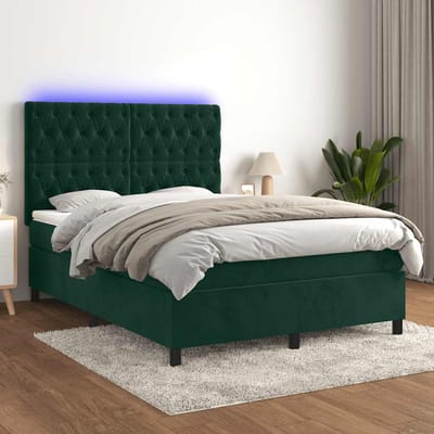 vidaXL - Boxspring - met - matras - en - LED - fluweel - donkergroen - 140x190 - cm