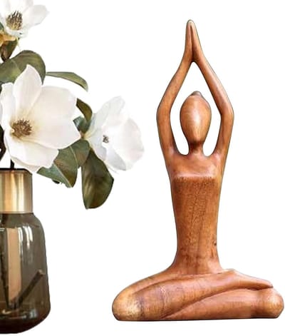 Houten Yoga Beeld - Meditatie Figuur - Woonkamer Decoratie - Milieuvriendelijk Hout - 24.7 x 17.3 x 10 cm - Meerkleurig