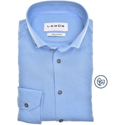 Ledûb Overhemd Uni Color Linnen Cotton Button-Down Licht Blauw / male