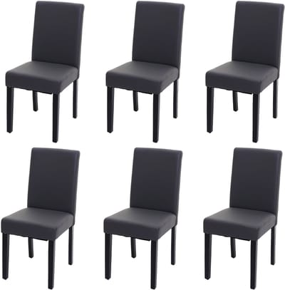 Set van 6 eetkamerstoelen Keukenstoel Littau ~ kunstleer, grijs mat, donkere poten