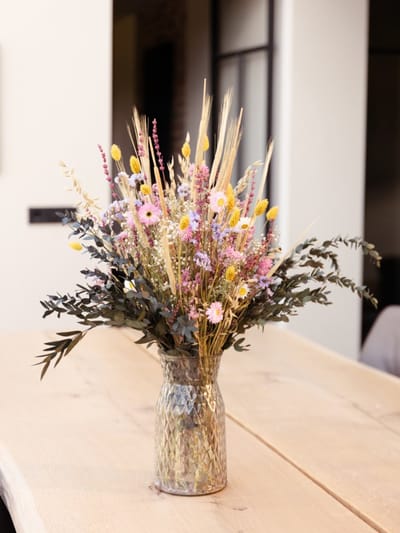 Droogbloemen boeket "The Happiness Bouquet" - inclusief vaas | 60 cm | Uniek droogbloemen boeket | Het perfecte cadeau