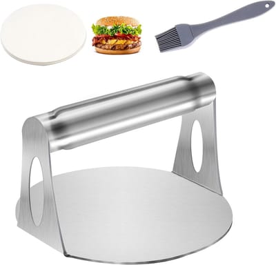 Famanu – Grillpers set van van met burgerpapier, smash burger pers RVS met spatel en bakplaataccessoires