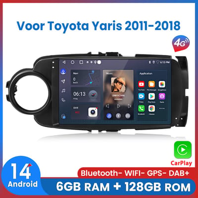 Awesafe Carplay Autoradio Geschikt voor Toyota Yaris 2012-2017 - 6GB+128GB - 8-Core processor - Draadloos Apple Carplay & Android Auto - 4G WIFI GPS Navigatie - Ondersteuning invoegen 4G SIM