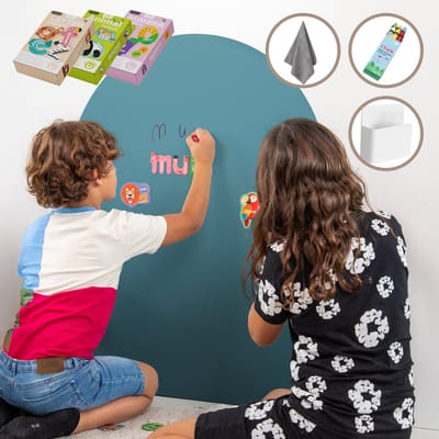 Elissio® Magneticoo Magnetische Muursticker 100x80 cm - Magneetsticker met krijtbordfunctie - Turquoise - Magneetbord voor Kinderkamer - Boogvorm - Inclusief Magnetische accessoires