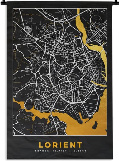 Wandkleed - Wanddoek - Kaart – Stadskaart – Lorient - Frankrijk – Plattegrond - 120x180 cm - Wandtapijt