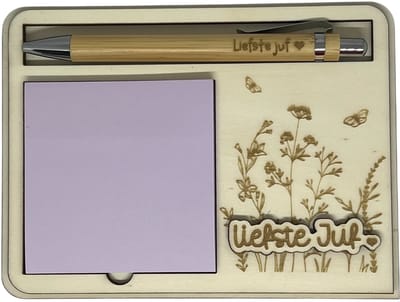 Cadeaudoosje post-it houder JUF | LILA | gegraveerde pen | jij bent de liefste | liefste juf | topjuf | einde schooljaar | juffen | meester | cadeau
