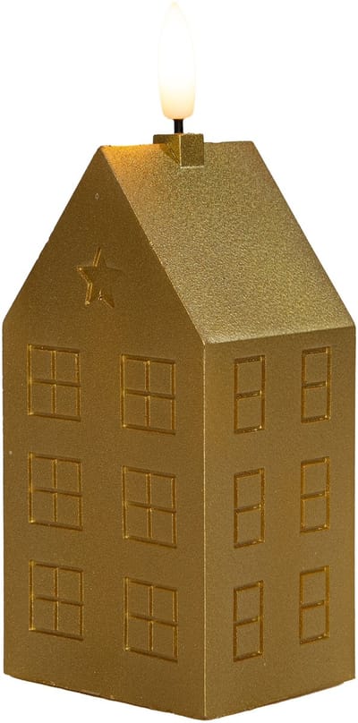 Anna's Collection LED kaars huisje - goud - H15 cm - met timer - op batterijen - kerst decoratie