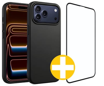 Hoesje en Screenprotector Combi Geschikt Voor iPhone 17 Pro Max - Zwart Hoesje + Premium Screenprotector