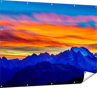 Gards Tuinposter Oranje Zonsondergang in de Bergen - 160x120 cm - Tuindoek - Tuindecoratie - Wanddecoratie buiten - Tuinschilderij