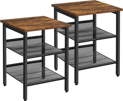 Vasagle nachtkastjes, set van bijzettafels, 40 x 40 x 50 cm, kleine salontafels met verstelbare rasterplanken, woonkamer, slaapkamer, hal, stal, industrieel ontwerp, vintage bruin-zwart let24x