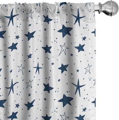 ABAKUHAUS Kindergordijnen – 2x75x225 cm – Donkerblauw/Wit Sterren