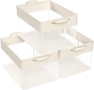 SONGMICS - Opbergbox - Opbergdoos - Set van 3 - Opvouwbare Stoffen - Handgrepen en Transparant Net