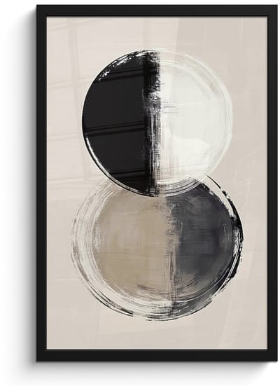 Poster in lijst - Fotolijst 40x60 cm - Posters - Cirkels - Strepen - Minimalistisch - Zwart - Posterlijst zwart - Decoratie - Wanddecoratie woonkamer - Muurdecoratie slaapkamer
