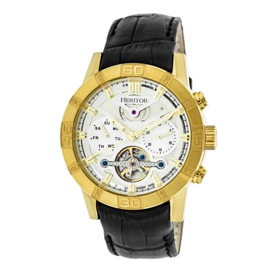 Heritor Automatic Hannibal Semi-Skelet Horloge met Leren Band - Goud/Zilver