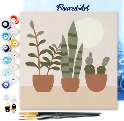 Figured'Art Mini Schilderen op Nummer Volwassenen 20x20cm met lijst Vetplanten - Klein Formaat Creatieve Hobby Kit DIY Art Nummer Compleet