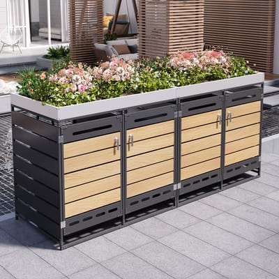 HAUSS SPOLE Klikoberging Met Plantenbak – 4 Vakken – IJzer – Zwart – Afsluitbaar Voor Tuin En Terras Met Ventilatie