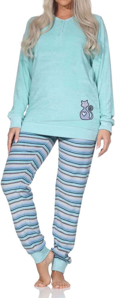 Normann dames badstof pyjama met manchetten + schattig dierenmotief – ook in grote maten