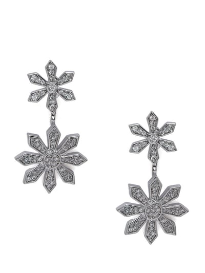 AVANT-GARDE PARIS Oorbellen - Dangle - Bloemmotief - Rhodium Plated - 3.3 cm - Feminien Design