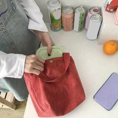 Lunchtas van corduroy canvas Lunchbox Trekkoord Picknicktas Eco-katoenen doek Kleine handtas Dinercontainer Voedselopbergzakken