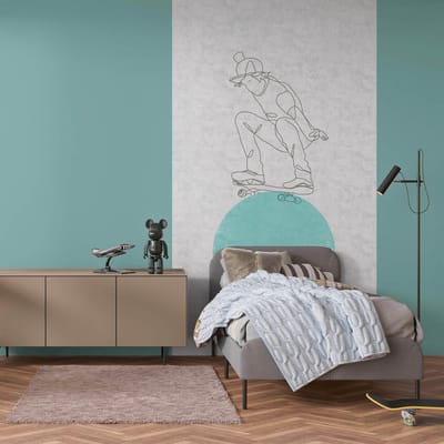 Fotobehang Profhome 770681-GU vliesbehang glad met kinder patroon mat grijs donkergrijs pastelturquoise 1,59 m x 2,8 m