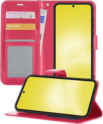 Hoesje - Met Pasjeshouder - Geschikt voor Samsung Galaxy A56 - Luxe Bookcase Portemonee - Flip Case - Kunstleer Book Case - Flipcase - Book Cover - Walletcase - Portemonneehoes - Telefoonhoesjes - Donkerroze