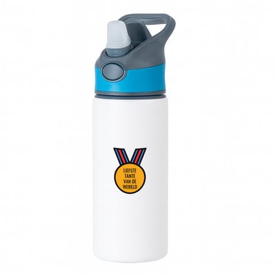 Hacebo® - liefste tante van de wereld waterfles met rietje blauw - Tante - de liefste tante - verjaardagscadeau - verjaardag - cadeau - cadeautje voor tante - tante artikelen - kado - geschenk - gift - water fles - 650ML
