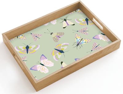 Dienblad hout 40x30 cm - Schootdienblad - Vlinders - Insecten - Groen - Kleurrijk - Borrelplank rechthoek - Plateau dienbladen