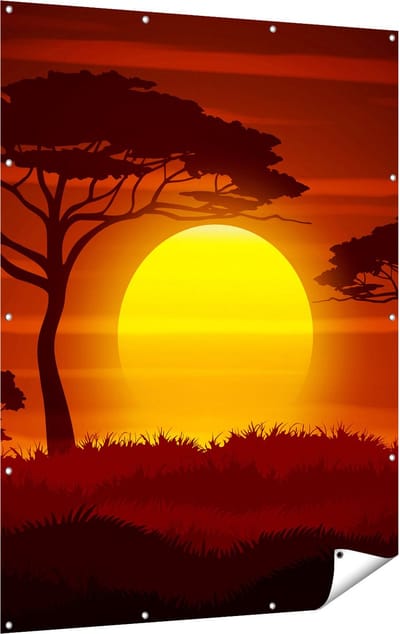 Gards Tuinposter Zonsondergang in de Savanne - Abstract - 120x160 cm - Tuindoek - Tuindecoratie - Wanddecoratie buiten - Tuinschilderij