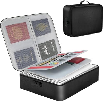 Vuurvaste documentendoos 37 x 27 x 10 cm met slot, grote brandveilige opbergdoos voor geld, paspoort en belangrijke certificaten, ideaal voor veilige opslag.
