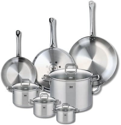 Set van 3 Kookpannen 24, 28 en 32 cm en 4 braadpannen 12, 14, 16 en 26 cm Elo Profi Citrin