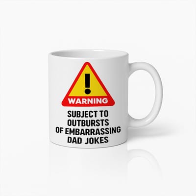 Waarschuwing Dad Jokes Mok 330ml – Grappige Koffiebeker met Humor Bord – Perfect Cadeau voor Vaders & Grappenmakers