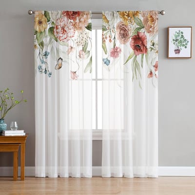 Lentebloem Rose Moderne Tule Gordijnen Voor Woonkamer Slaapkamer Huis Keuken Raamvitrages 135W x 114H(cm) white