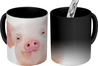 Magische Mok - Foto op Warmte Mokken - Koffiemok - Varken - Roze - Dieren - Natuur - Magic Mok - Beker - 350 ML - Theemok