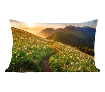 Sierkussens - Kussentjes Woonkamer - 50x30 cm - Bloemen - Zon - Bergen