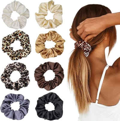 Famanu – Satijnen scrunchies 8 stuks, zijdeachtige haarelastiekjes voor dames en tieners