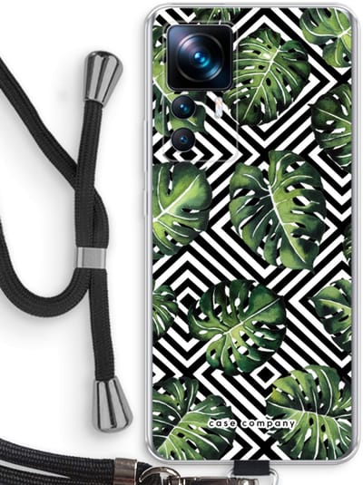 Case Company® - Hoesje met koord geschikt voor Xiaomi 12T hoesje met Koord - Geometrische jungle - Telefoonhoesje met Zwart Koord - Bescherming aan alle Kanten en Over de Schermrand