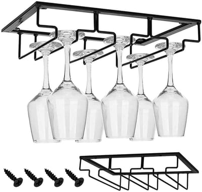 Cosensi- Wijnglashouder Hoogwaardig IJzer - Omgekeerde Wijnglas Houder - Metalen Stemware Rek - Glazenrek Hangend - Ruimtebesparend - 4 Sleuven