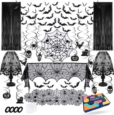 Fissaly 84 Stuks Halloween Griezel Pakket – Skelet, Vleermuis & Spinnenweb Horror Versiering – Thema Feest Decoratie – Ballonnen, Tattoos & Accessoires