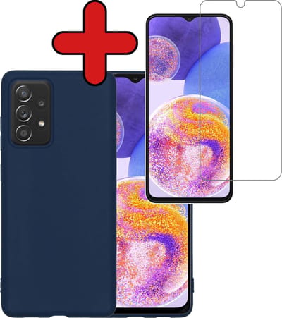 Hoesje - Met Screenprotector - Geschikt voor Samsung Galaxy A23 - Sterk & Shockproof - Telefoon Hoes - Back Cover - Siliconen Case - Telefoonhoes - Donkerblauw