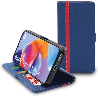 ebestStar - Hoes geschikt voor Xiaomi Redmi Note 11 Pro+ 5G, Wallet Etui, Book case hoesje, Donkerblauw, Rood